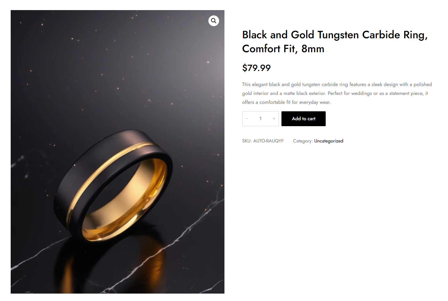 Completed store listing example for a black and gold ring